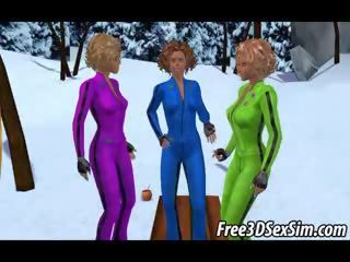 Trois chaud 3d lesbienne filles obtention elle sur en plein air